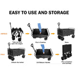 1PC Foldable Shopping Cart, Heavy Duty Collapsible Wagon with All-Terrain 10cm Wheels, Load 150kg, Portable 160 Liter Large Capacity Beach Wagon, Camping, Garden, Beach Day, Picnics, Shopping, Outdoor Grocery Cart with Adjustable Handle