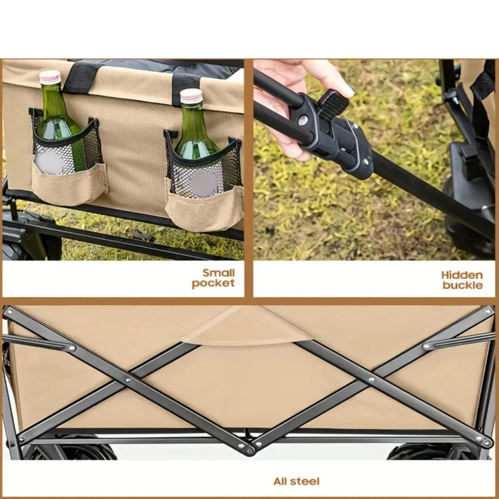 1PC Foldable Shopping Cart, Heavy Duty Collapsible Wagon with All-Terrain 10cm Wheels, Load 150kg, Portable 160 Liter Large Capacity Beach Wagon, Camping, Garden, Beach Day, Picnics, Shopping, Outdoor Grocery Cart with Adjustable Handle