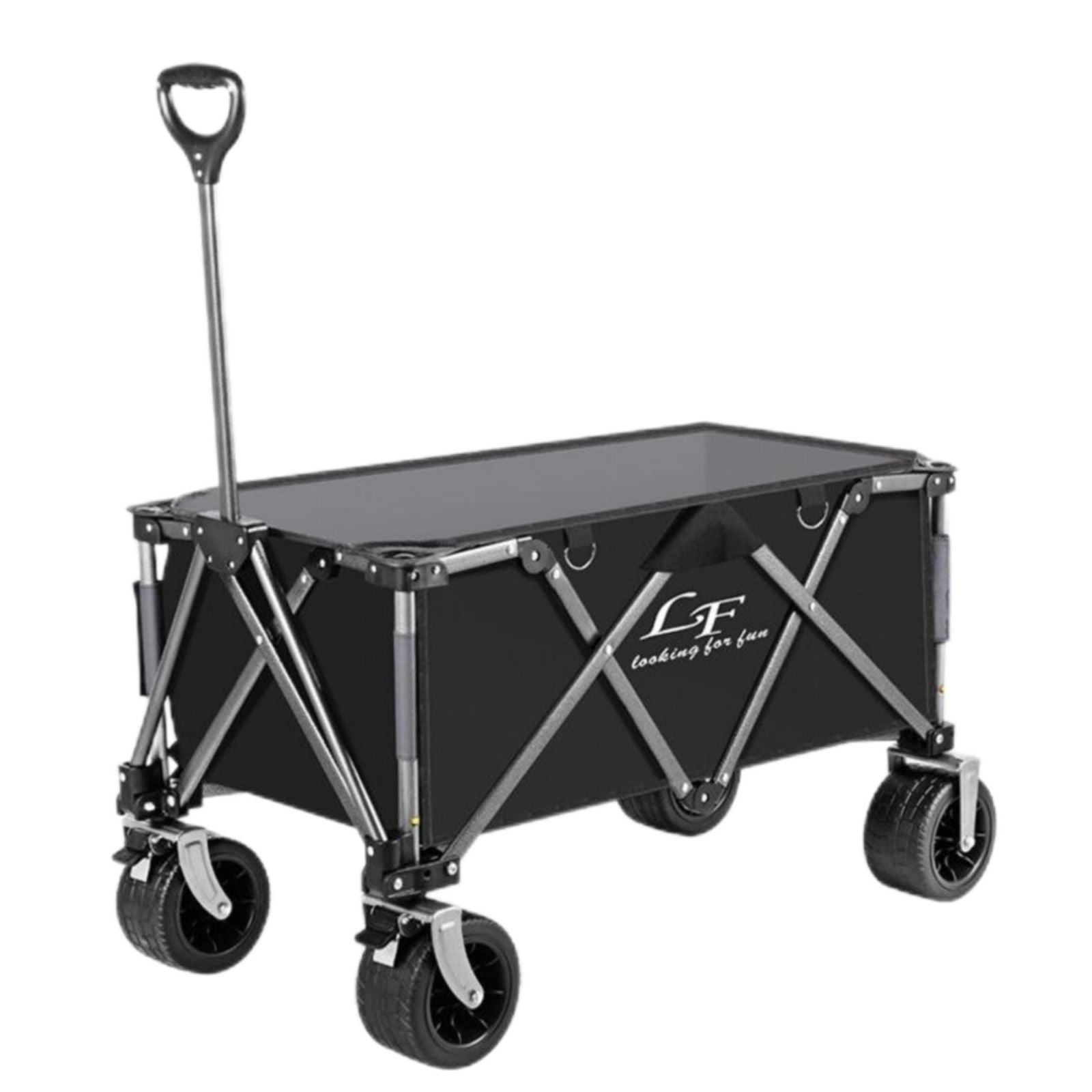 Heavy Duty Folding Cart, Large Capacity Collapsible Wagon with Double Brakes Utility Cart with All Terrain Wheels for Camping, Garden, Beach Day, Picnics, Shopping, Outdoor Use