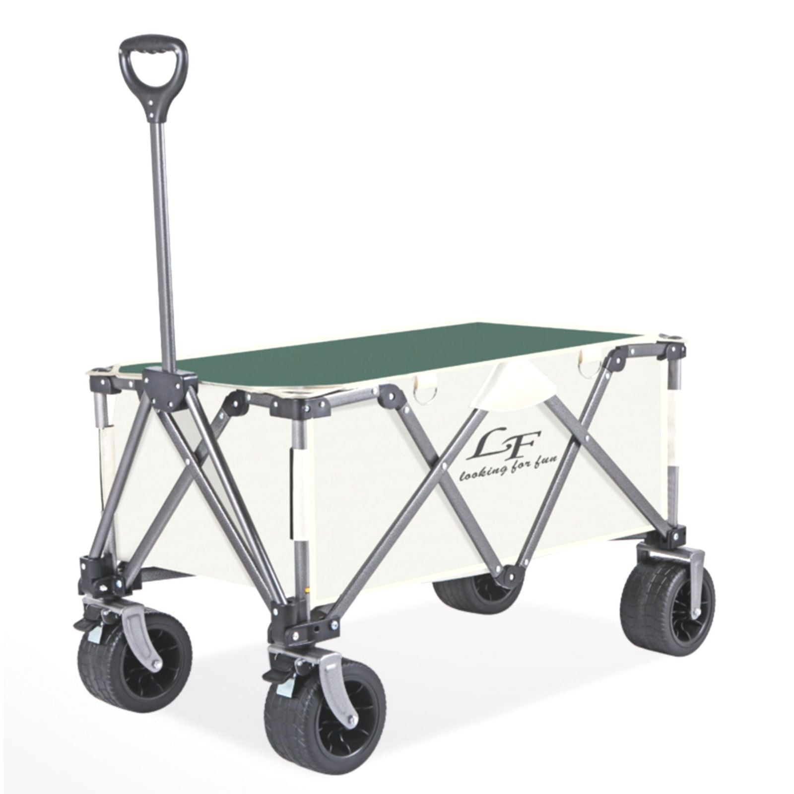 Heavy Duty Folding Cart, Large Capacity Collapsible Wagon with Double Brakes Utility Cart with All Terrain Wheels for Camping, Garden, Beach Day, Picnics, Shopping, Outdoor Use