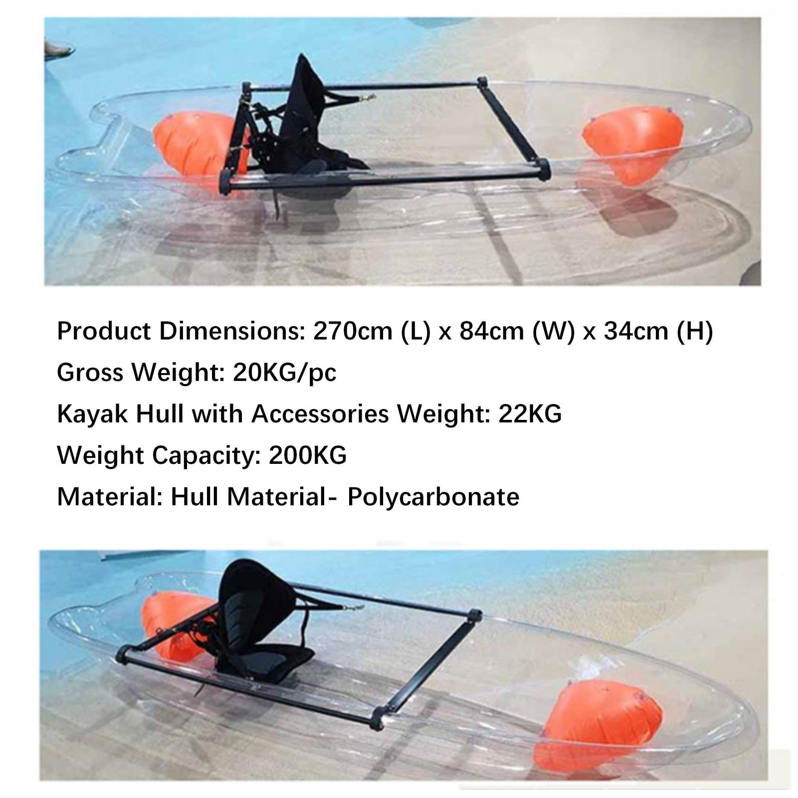 1/2 Person Crystal Clear Kayak Transparent Canoe
