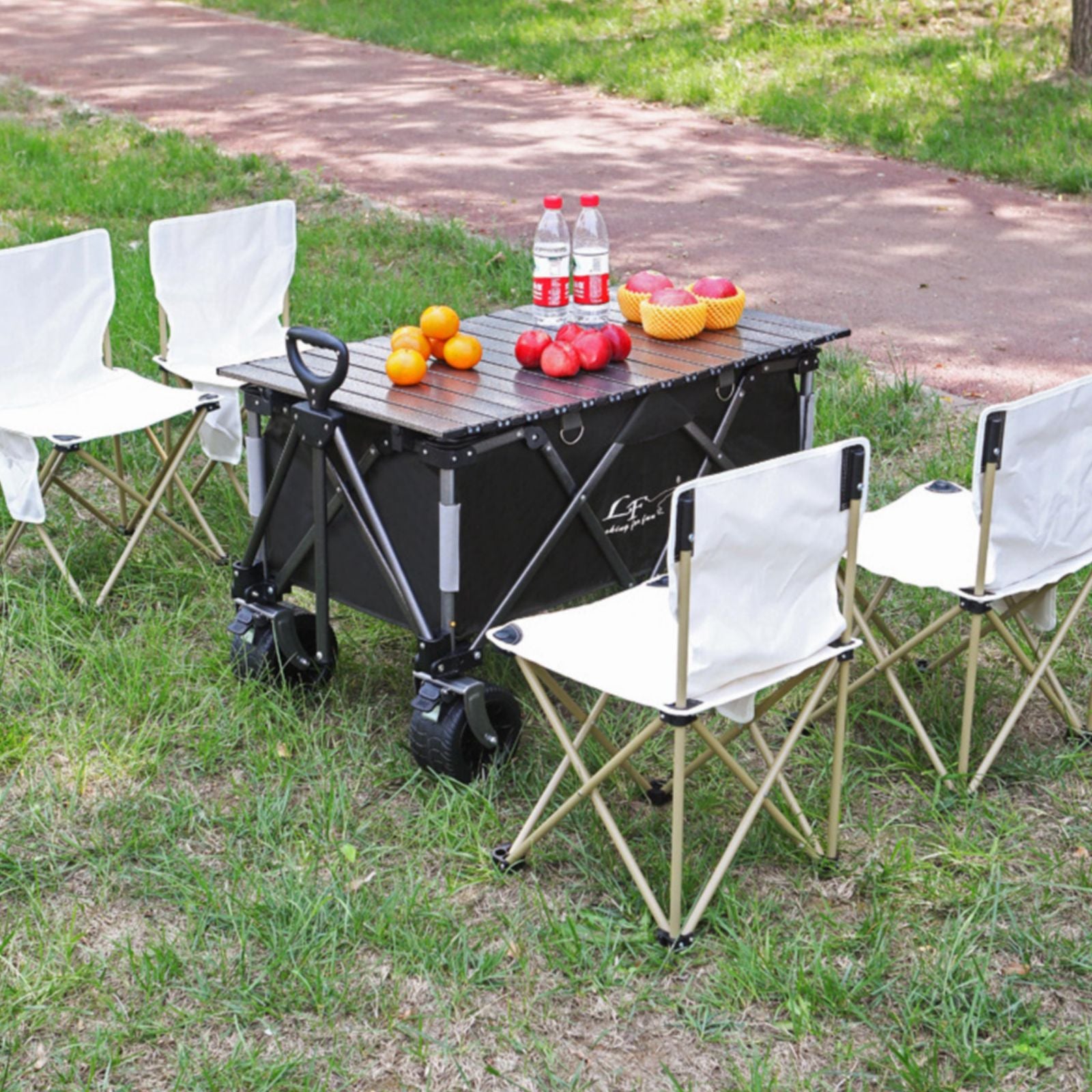 Heavy Duty Folding Cart, Large Capacity Collapsible Wagon with Double Brakes Utility Cart with All Terrain Wheels for Camping, Garden, Beach Day, Picnics, Shopping, Outdoor Use