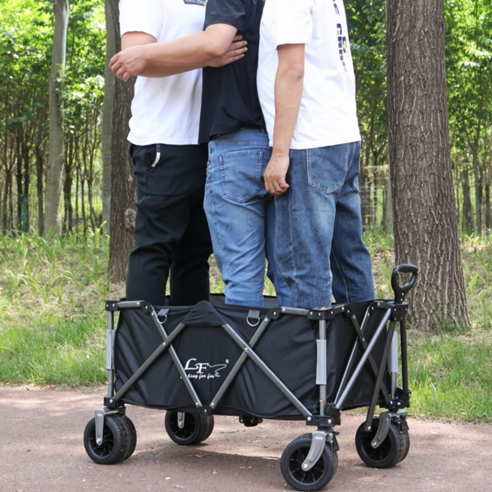 Heavy Duty Folding Cart, Large Capacity Collapsible Wagon with Double Brakes Utility Cart with All Terrain Wheels for Camping, Garden, Beach Day, Picnics, Shopping, Outdoor Use