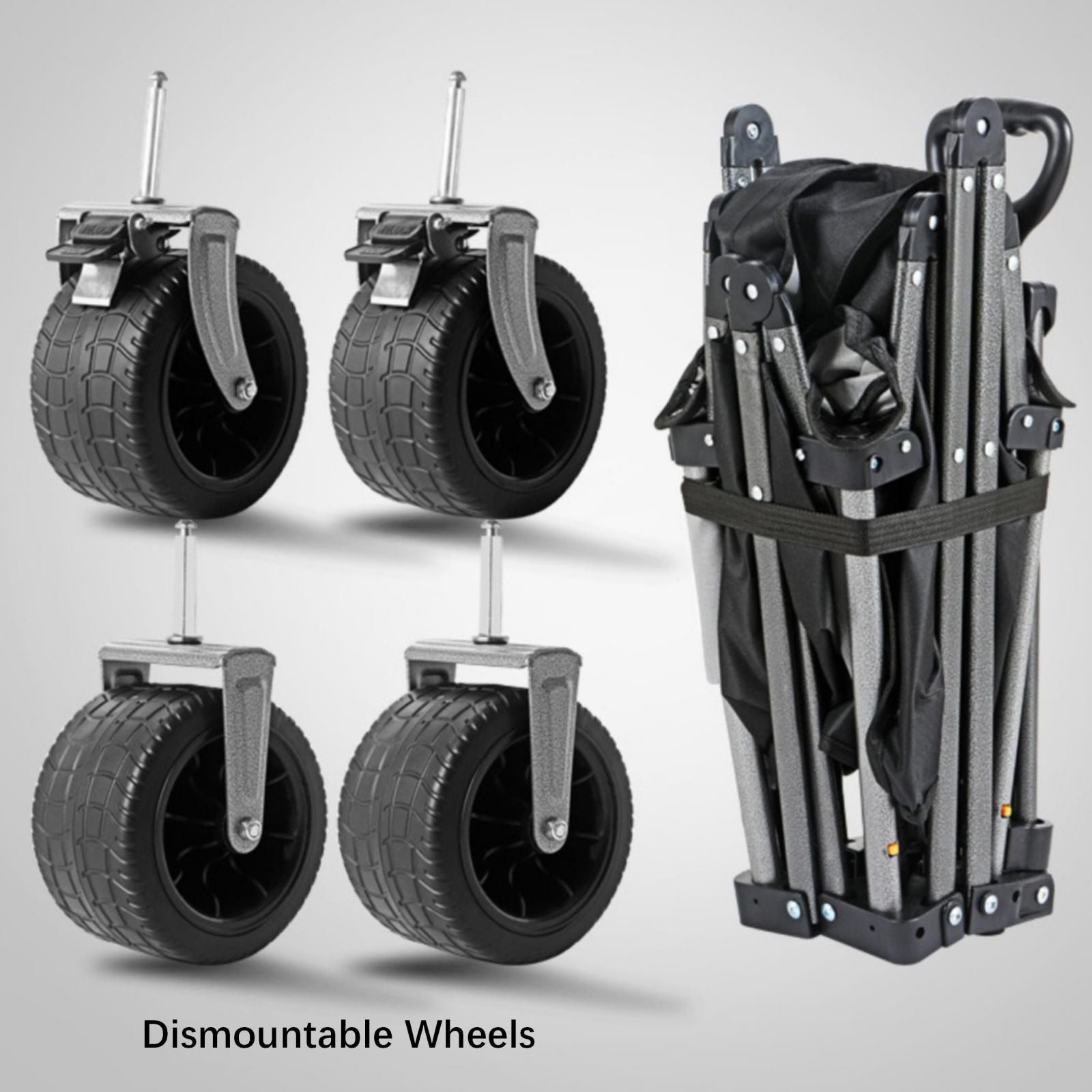 Heavy Duty Folding Cart, Large Capacity Collapsible Wagon with Double Brakes Utility Cart with All Terrain Wheels for Camping, Garden, Beach Day, Picnics, Shopping, Outdoor Use