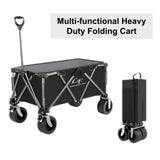 Heavy Duty Folding Cart, Large Capacity Collapsible Wagon with Double Brakes Utility Cart with All Terrain Wheels for Camping, Garden, Beach Day, Picnics, Shopping, Outdoor Use