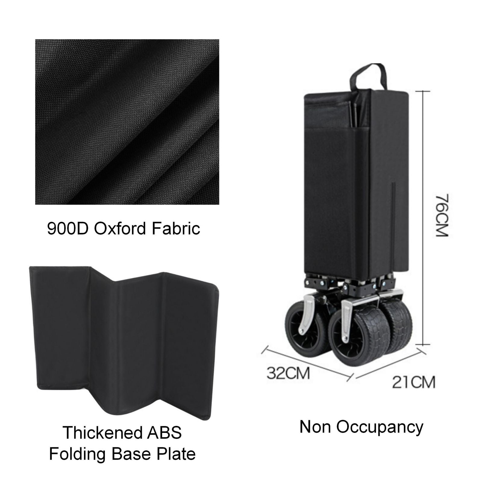 Heavy Duty Folding Cart, Large Capacity Collapsible Wagon with Double Brakes Utility Cart with All Terrain Wheels for Camping, Garden, Beach Day, Picnics, Shopping, Outdoor Use