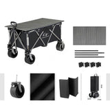 Heavy Duty Folding Cart, Large Capacity Collapsible Wagon with Double Brakes Utility Cart with All Terrain Wheels for Camping, Garden, Beach Day, Picnics, Shopping, Outdoor Use