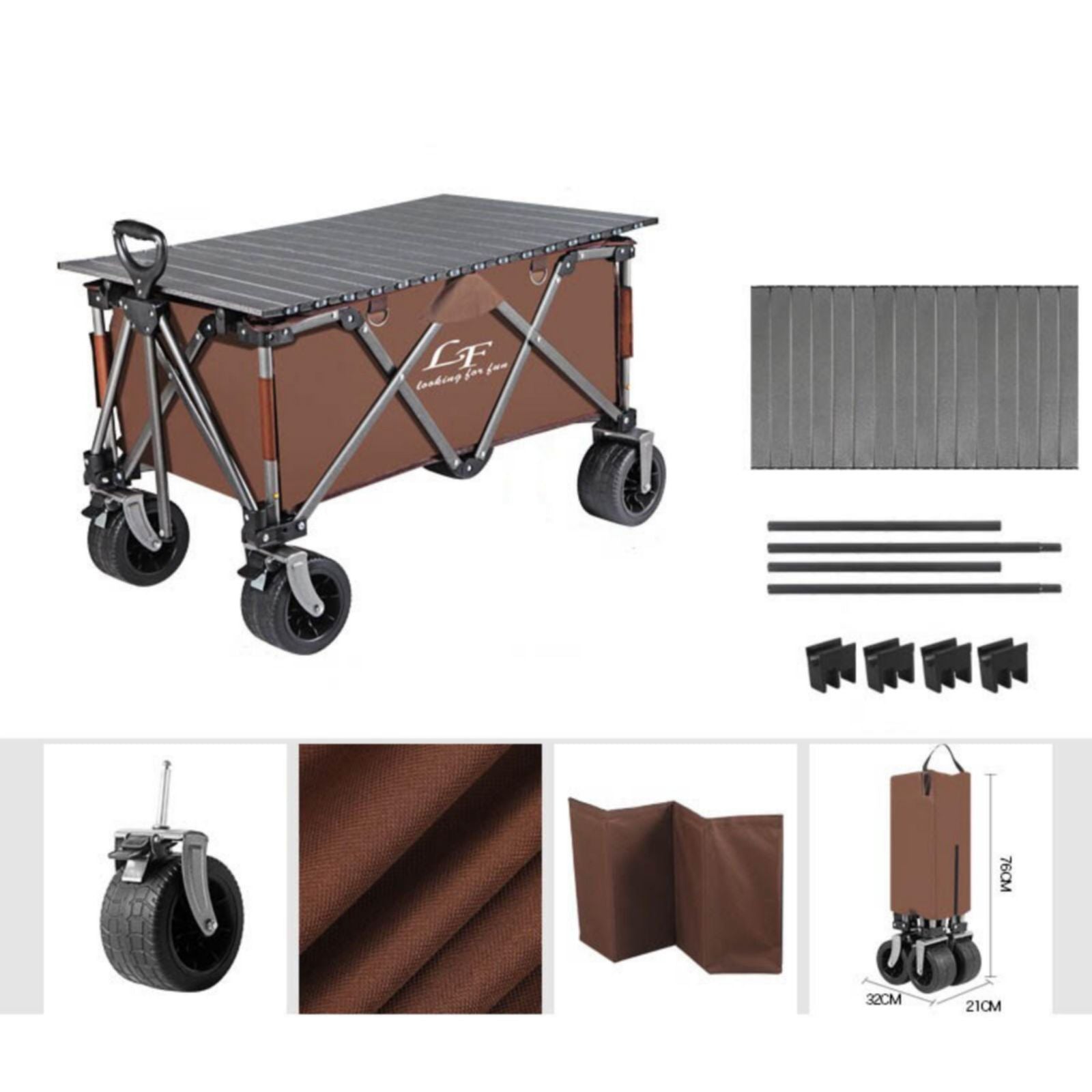 Heavy Duty Folding Cart, Large Capacity Collapsible Wagon with Double Brakes Utility Cart with All Terrain Wheels for Camping, Garden, Beach Day, Picnics, Shopping, Outdoor Use
