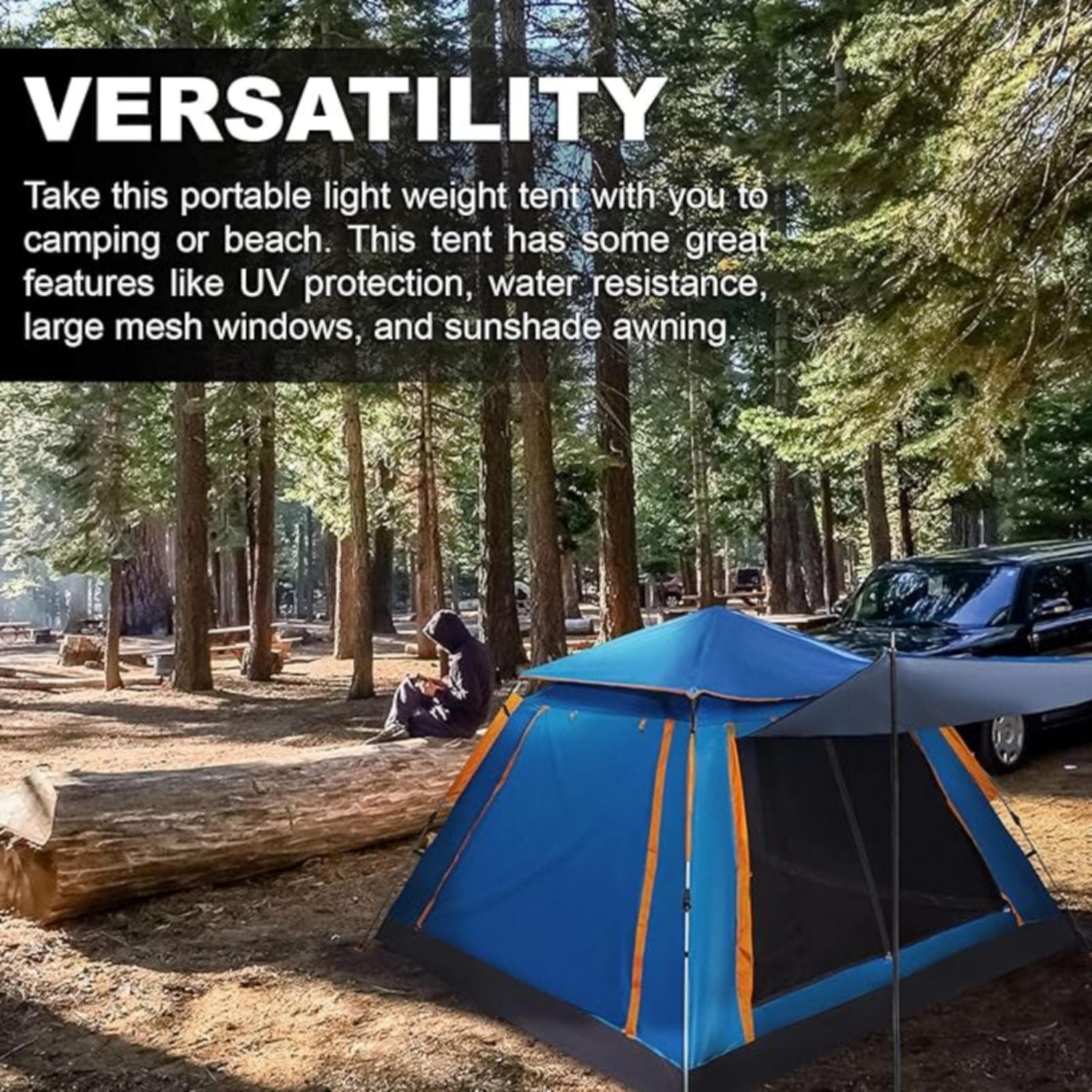 Instant Pop Up Tent for Hiking 2/3 Person Camping Tents, Waterproof Windproof Family Tent with Top Rainfly, Easy Set Up, Portable with Carry Bag, with UV Protection