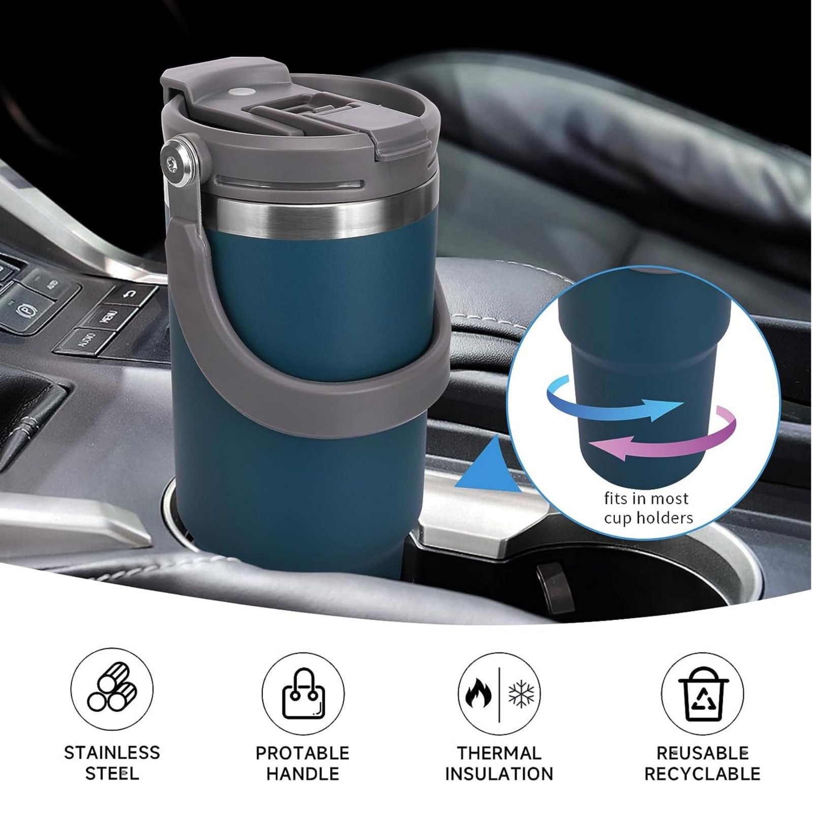 Stainless Steel Travel Mug with Leak-proof 2-in-1 Straw and Sip Lid, Vacuum Insulated Coffee Mug for Car, Office, Perfect Gifts, Keeps Liquids Hot or Cold