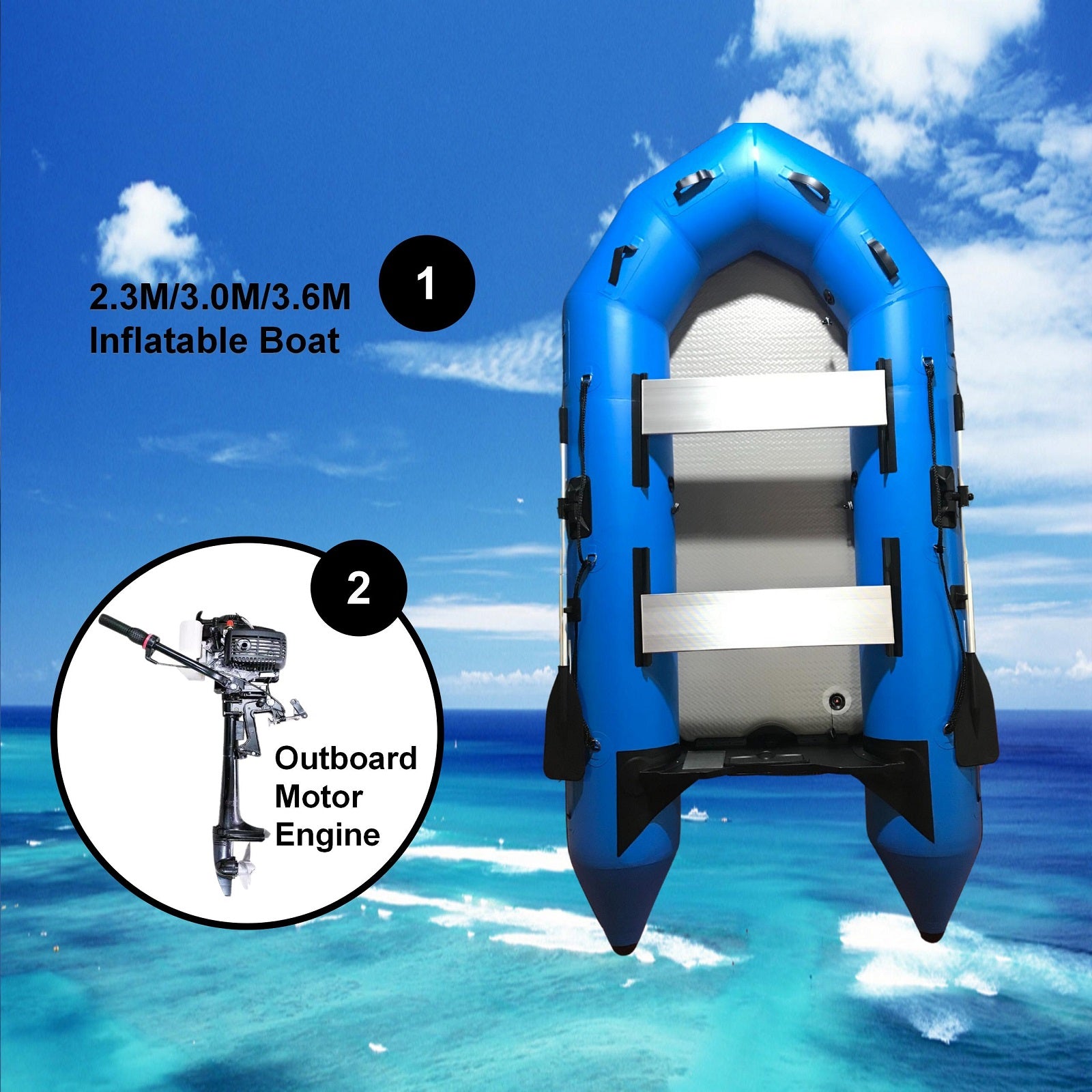 2.3m/3.0m/3.6m Inflatable Dinghy + 4 Stroke Outboard Motor 2in1 Set (Presale)