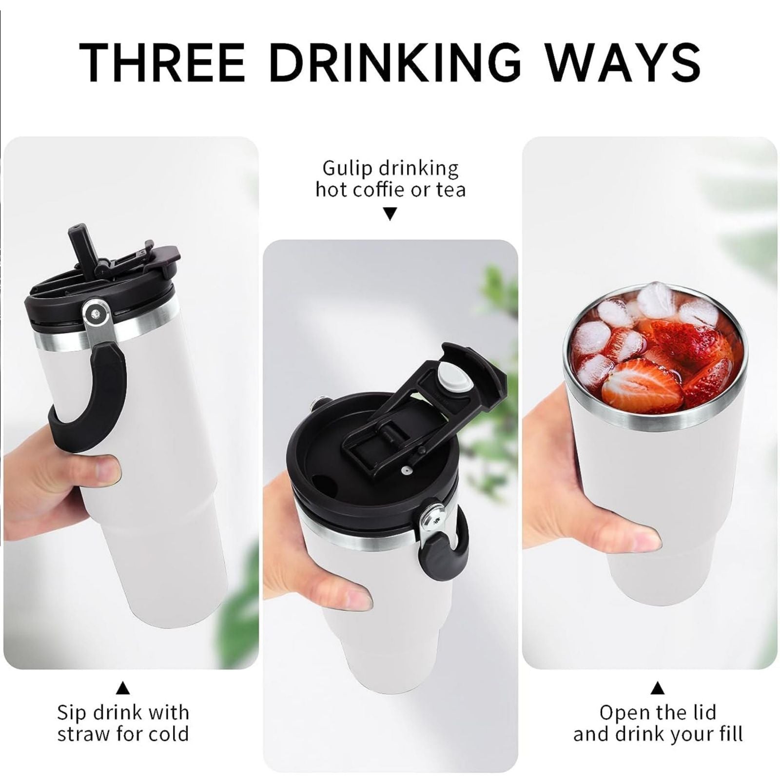 Stainless Steel Travel Mug with Leak-proof 2-in-1 Straw and Sip Lid, Vacuum Insulated Coffee Mug for Car, Office, Perfect Gifts, Keeps Liquids Hot or Cold