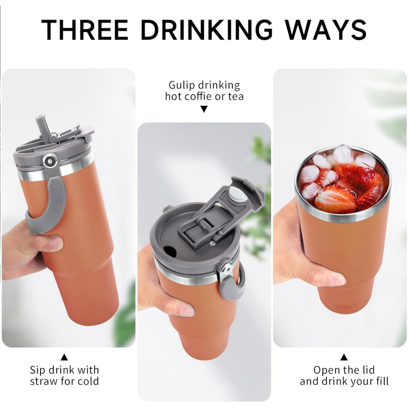 Stainless Steel Travel Mug with Leak-proof 2-in-1 Straw and Sip Lid, Vacuum Insulated Coffee Mug for Car, Office, Perfect Gifts, Keeps Liquids Hot or Cold