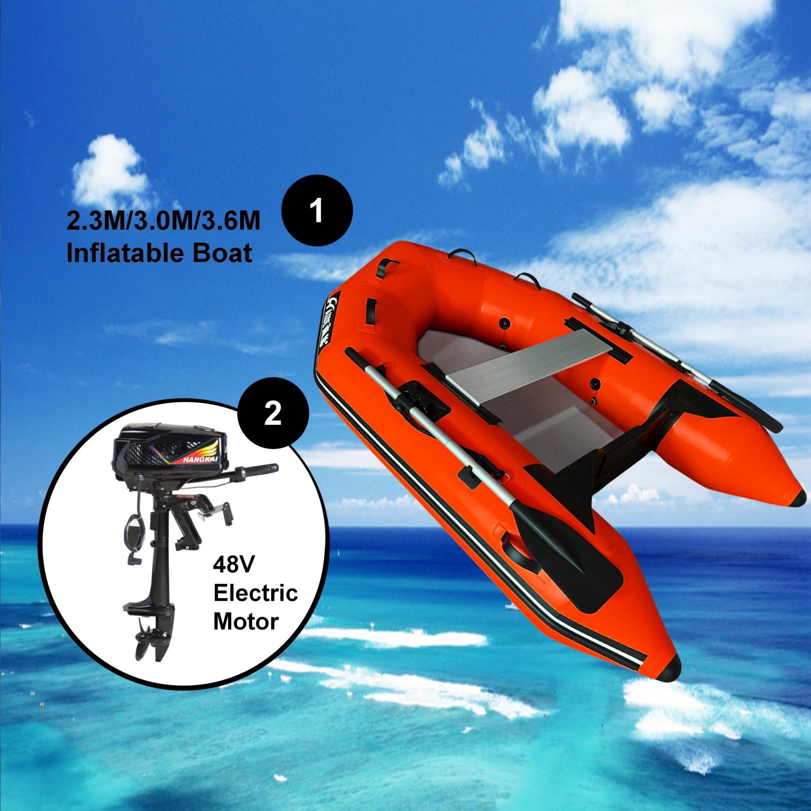 2.3M/3.0M/3.6M Inflatable Dinghy + 48V Electric Motor 2in1 Set