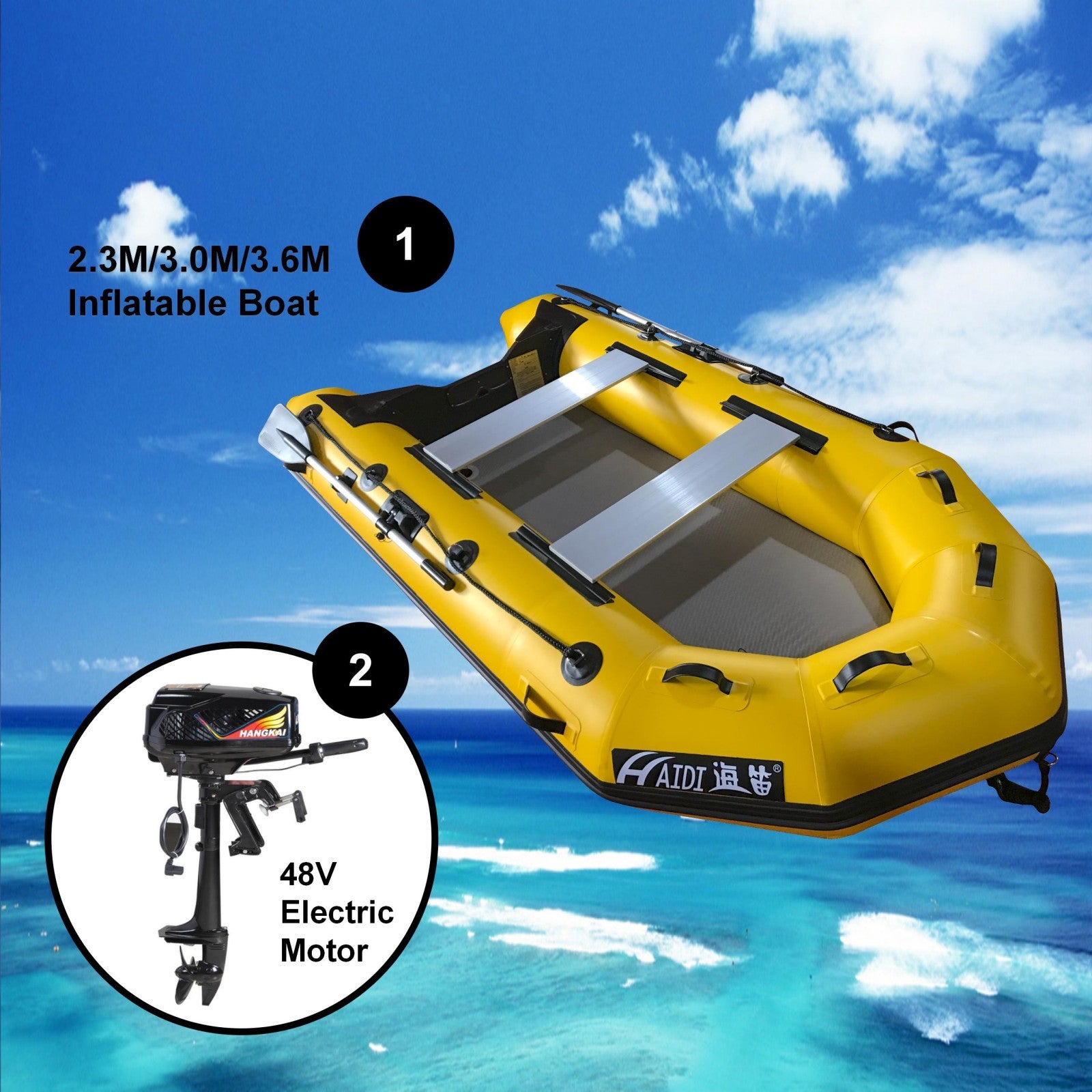 2.3M/3.0M/3.6M Inflatable Dinghy + 48V Electric Motor 2in1 Set
