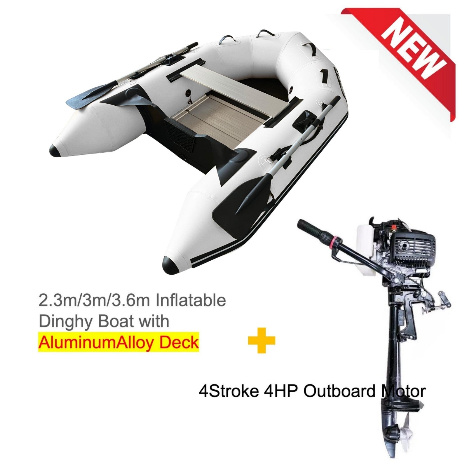 Upgraded Inflatable Assault Boat with Aluminum Alloy Deck + 4 Stroke Outboard Motor 2 in 1 Set (Presale)