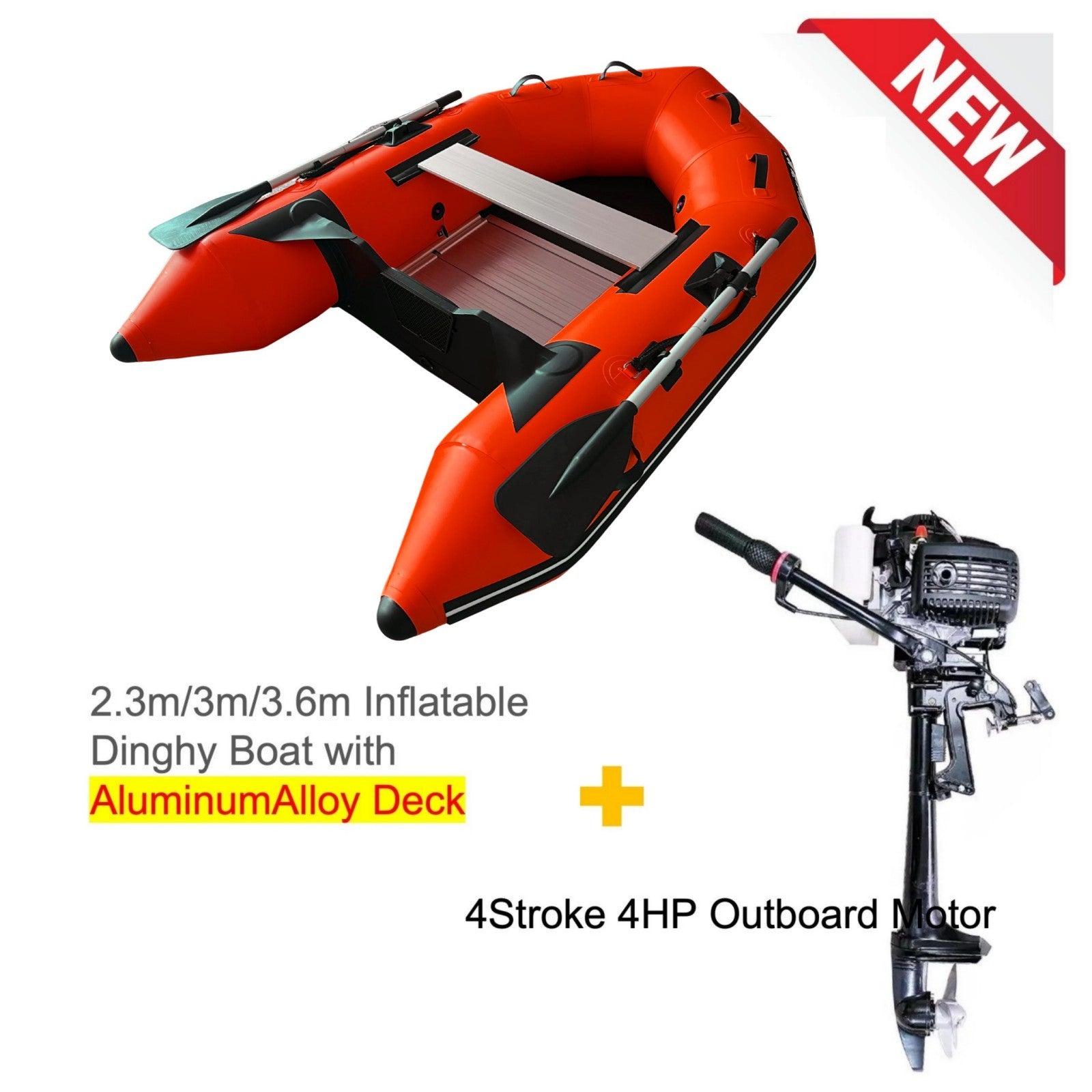 Upgraded Inflatable Assault Boat with Aluminum Alloy Deck + 4 Stroke Outboard Motor 2 in 1 Set (Presale)