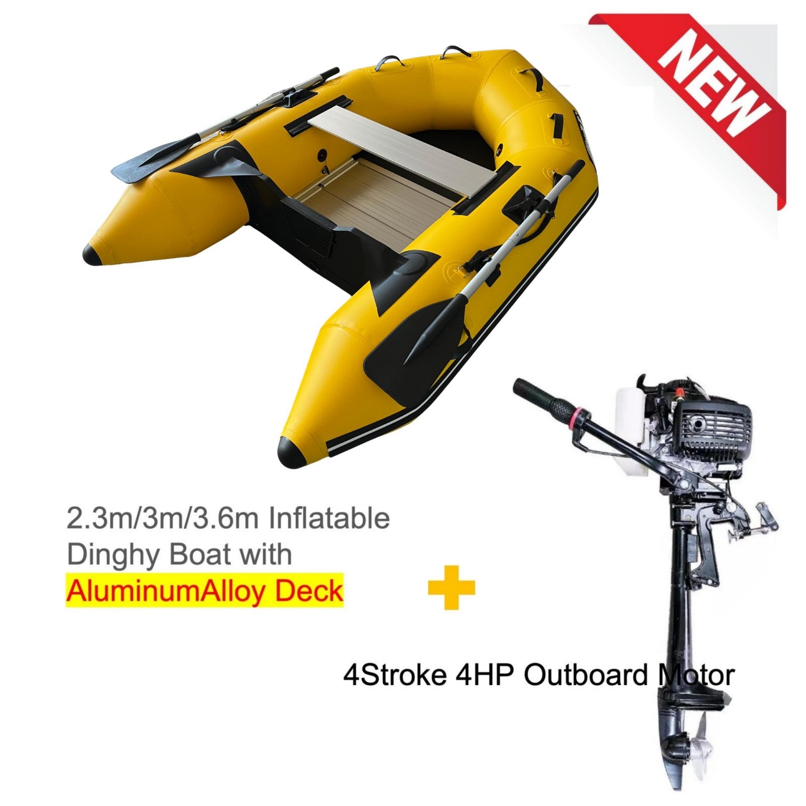 Upgraded Inflatable Assault Boat with Aluminum Alloy Deck + 4 Stroke Outboard Motor 2 in 1 Set (Presale)