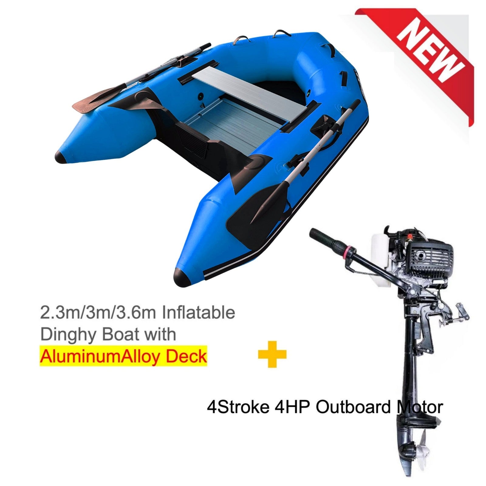 Upgraded Inflatable Assault Boat with Aluminum Alloy Deck + 4 Stroke Outboard Motor 2 in 1 Set (Presale)