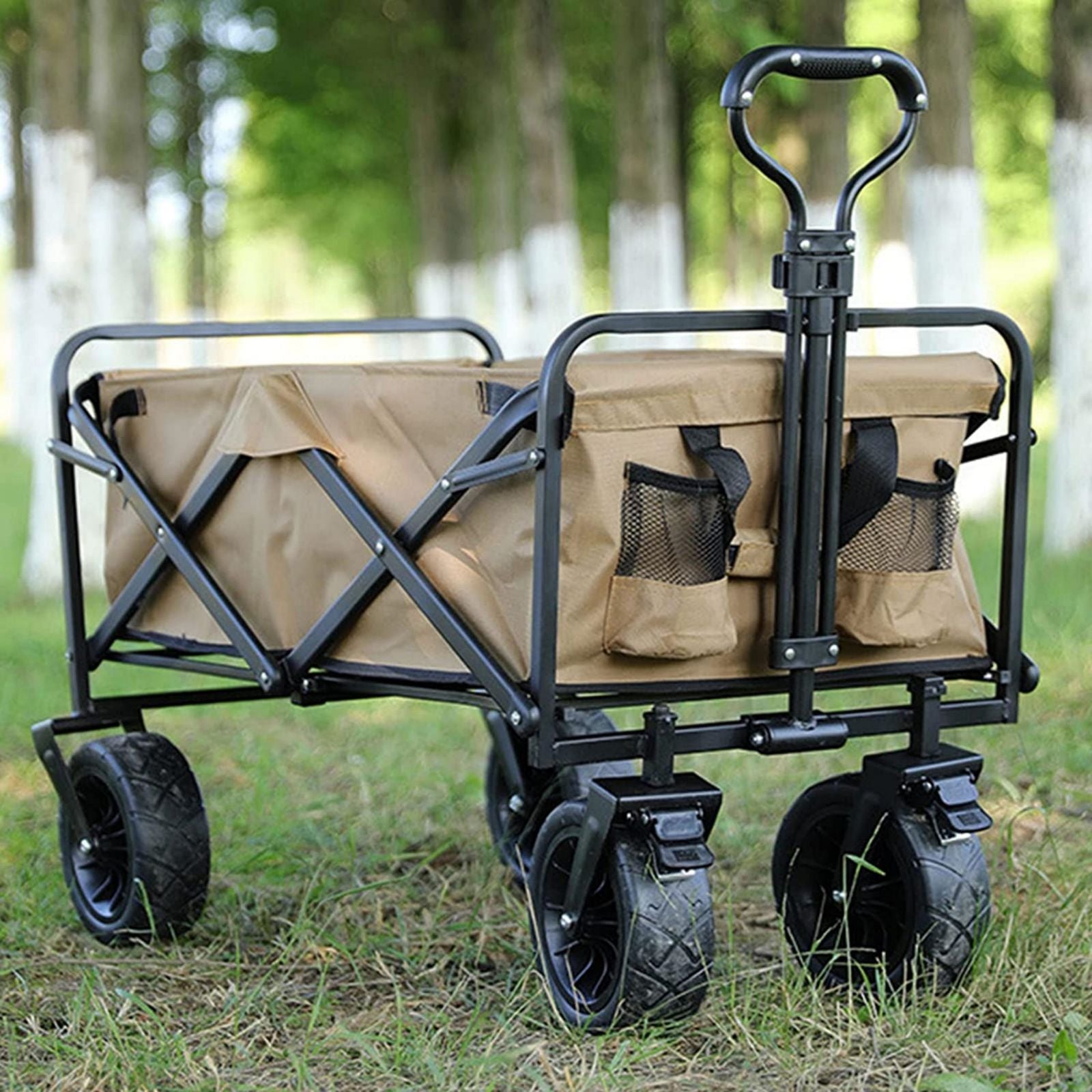 1PC Foldable Shopping Cart, Heavy Duty Collapsible Wagon with All-Terrain 10cm Wheels, Load 150kg, Portable 160 Liter Large Capacity Beach Wagon, Camping, Garden, Beach Day, Picnics, Shopping, Outdoor Grocery Cart with Adjustable Handle