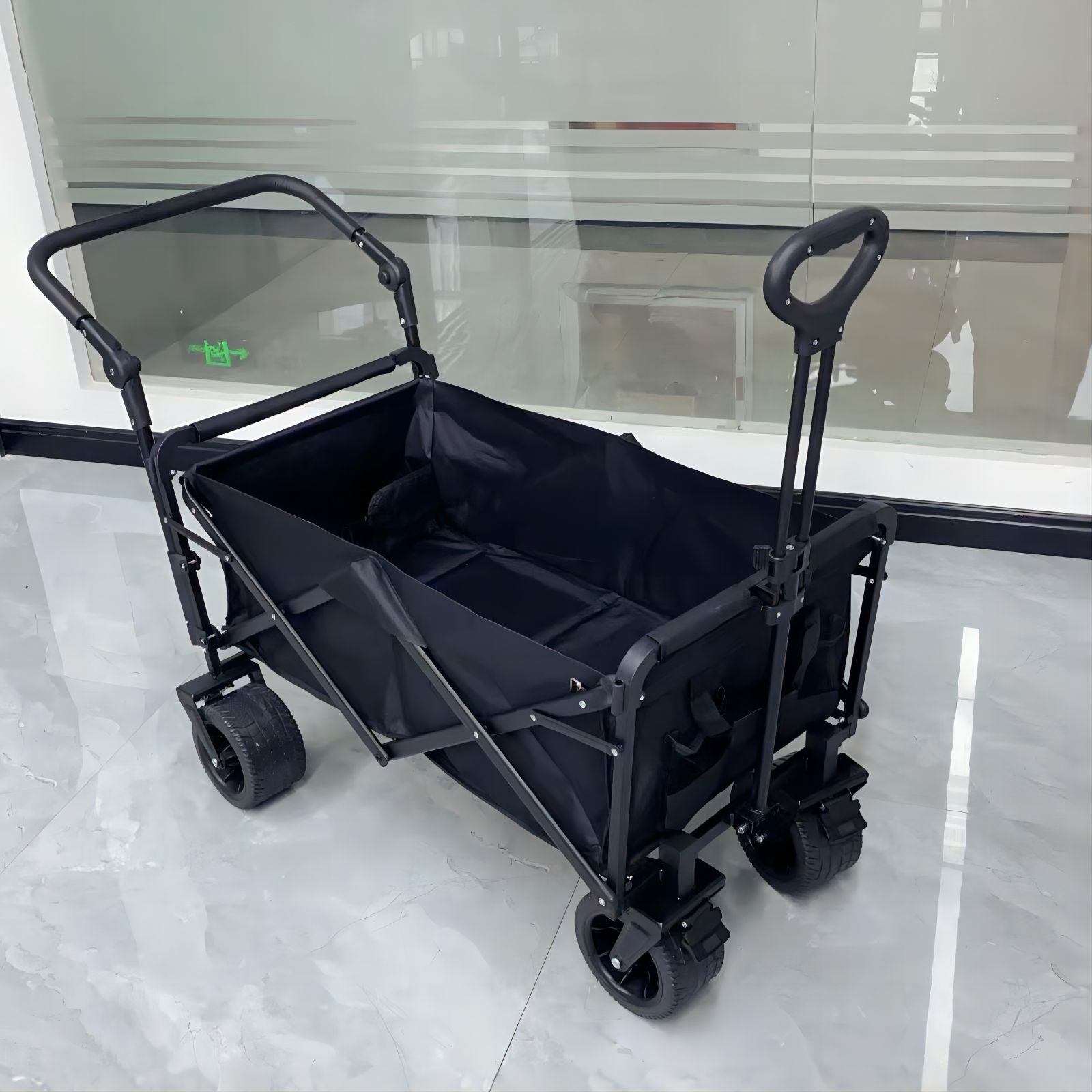 1PC Foldable Shopping Cart, Heavy Duty Collapsible Wagon with All-Terrain 10cm Wheels, Load 150kg, Portable 160 Liter Large Capacity Beach Wagon, Camping, Garden, Beach Day, Picnics, Shopping, Outdoor Grocery Cart with Adjustable Handle