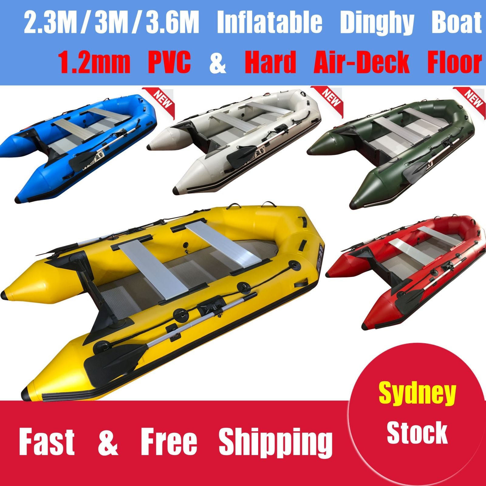 2.3M/3.0M/3.6M Inflatable Boat Dinghy Tender Pontoon Rescue & Dive Boat Fishing Boat with Hard Air-Deck Floor