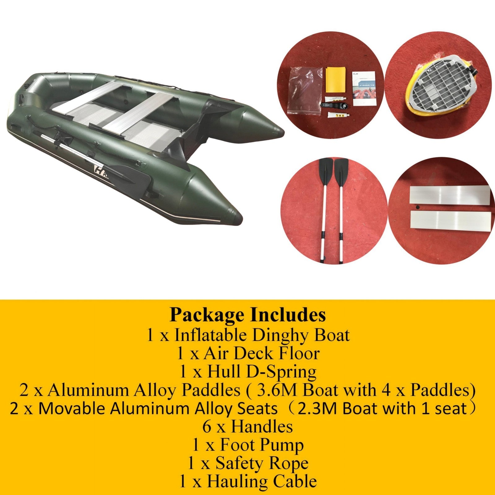 2.3M/3.0M/3.6M Inflatable Boat Dinghy Tender Pontoon Rescue & Dive Boat Fishing Boat with Hard Air-Deck Floor