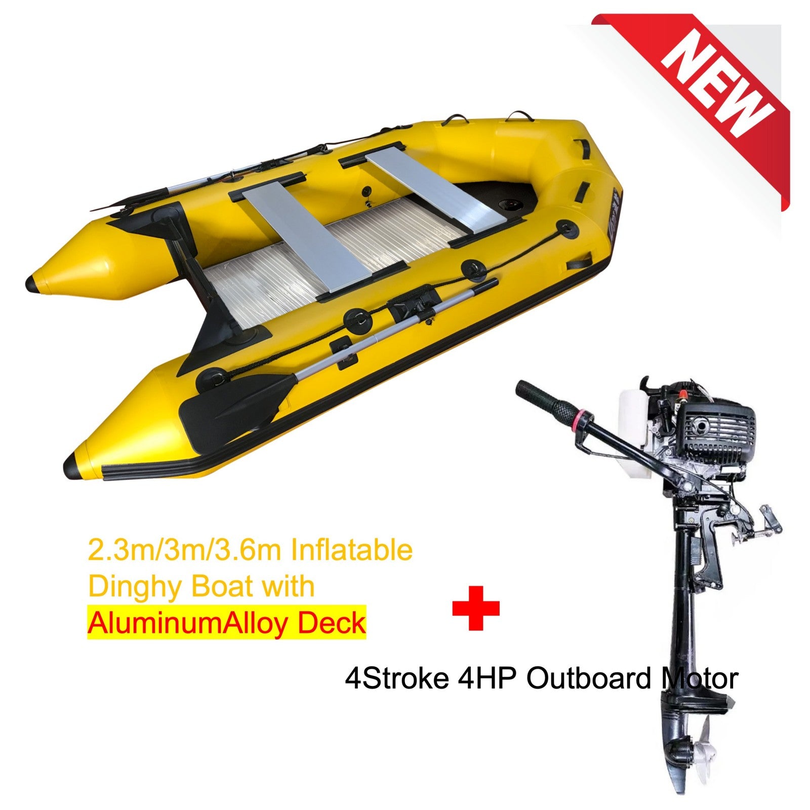 Upgraded Inflatable Assault Boat with Aluminum Alloy Deck + 4 Stroke Outboard Motor 2 in 1 Set (Presale)