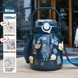 Big Belly Stainless Steel Water Bottles Leaf Proof 1000ml Large Capacity (Keep Cold and Warm)