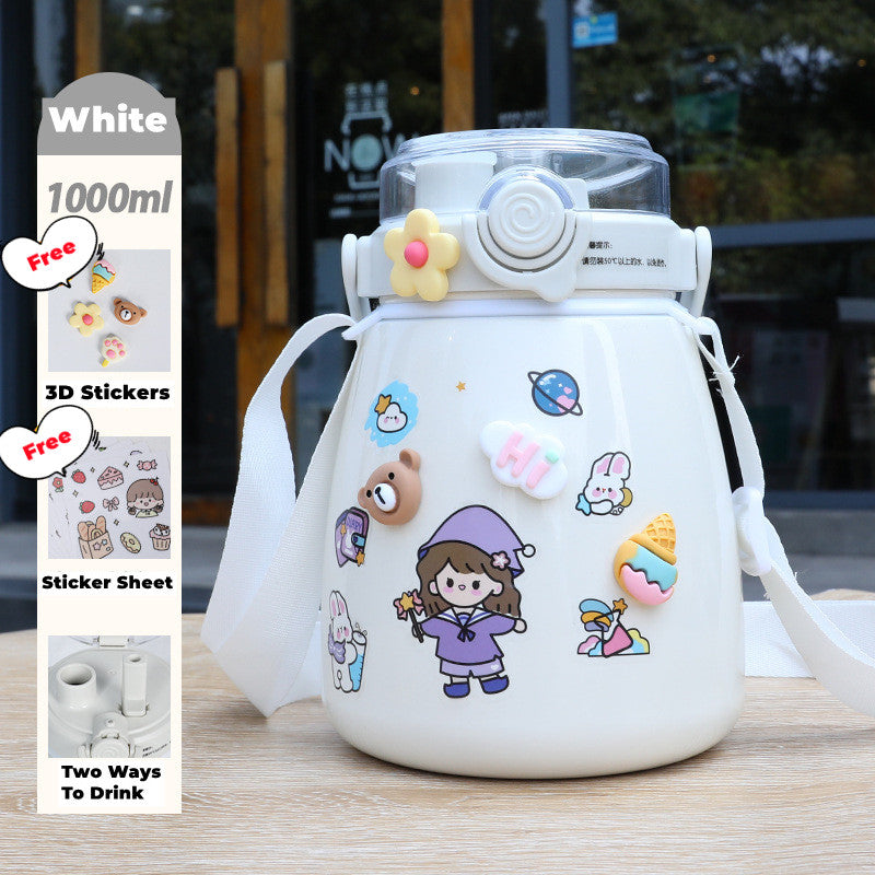Big Belly Stainless Steel Water Bottles Leaf Proof 1000ml Large Capacity (Keep Cold and Warm)