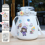 Big Belly Stainless Steel Water Bottles Leaf Proof 1000ml Large Capacity (Keep Cold and Warm)