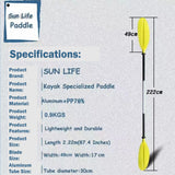 Kayak Paddle 222 cm (87.4 in) Premium Paddle with Polypropylene Blades 2-Piece Adjustable Kayaking Paddles Accessories for Watersport