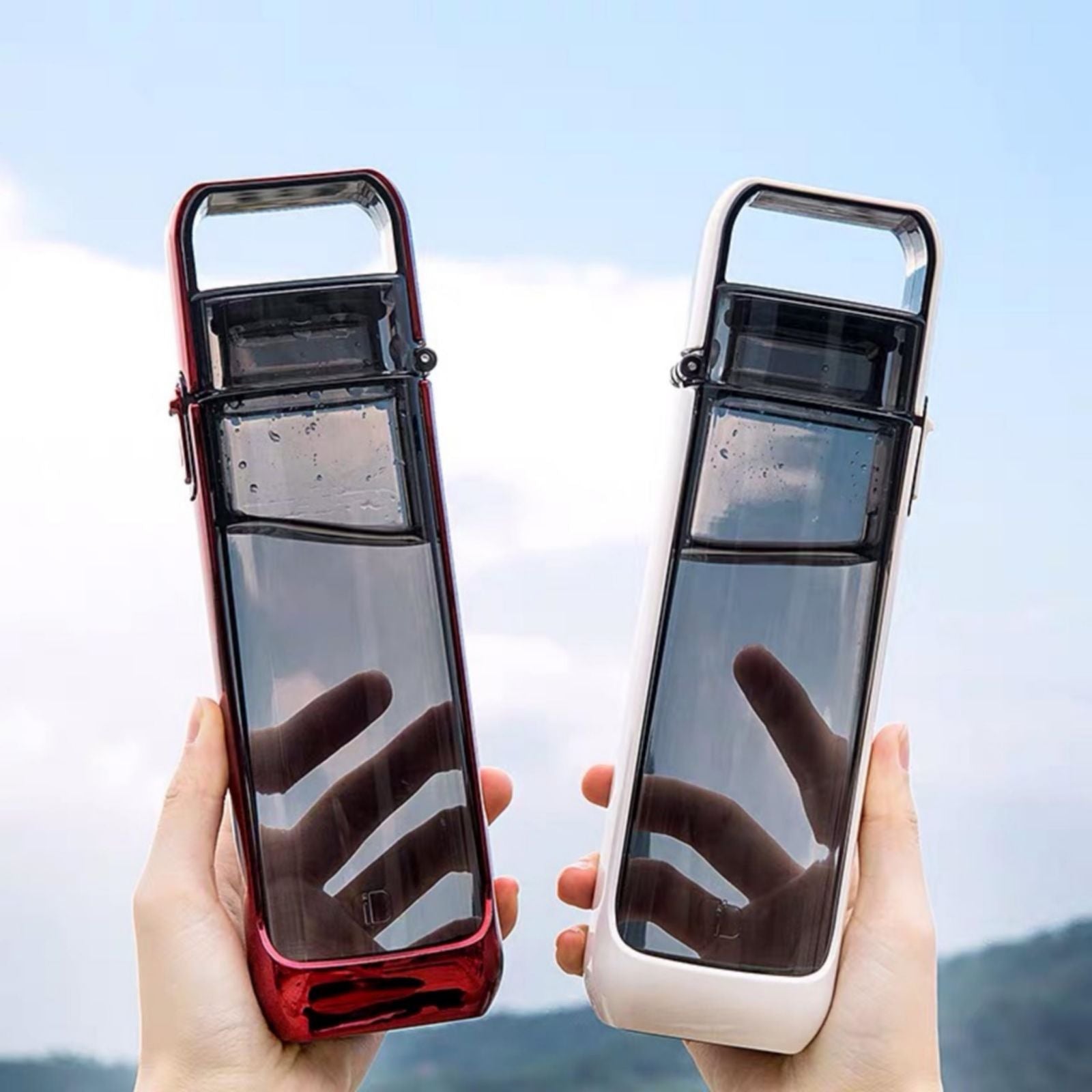 Flat Water Bottle with Integrated Handle Flip Top Leak Proof Lid Push Lock BPA Free Tritan One Click Open for Iced Water Outdoors Travel On-the-Go,12 fl oz /350ml