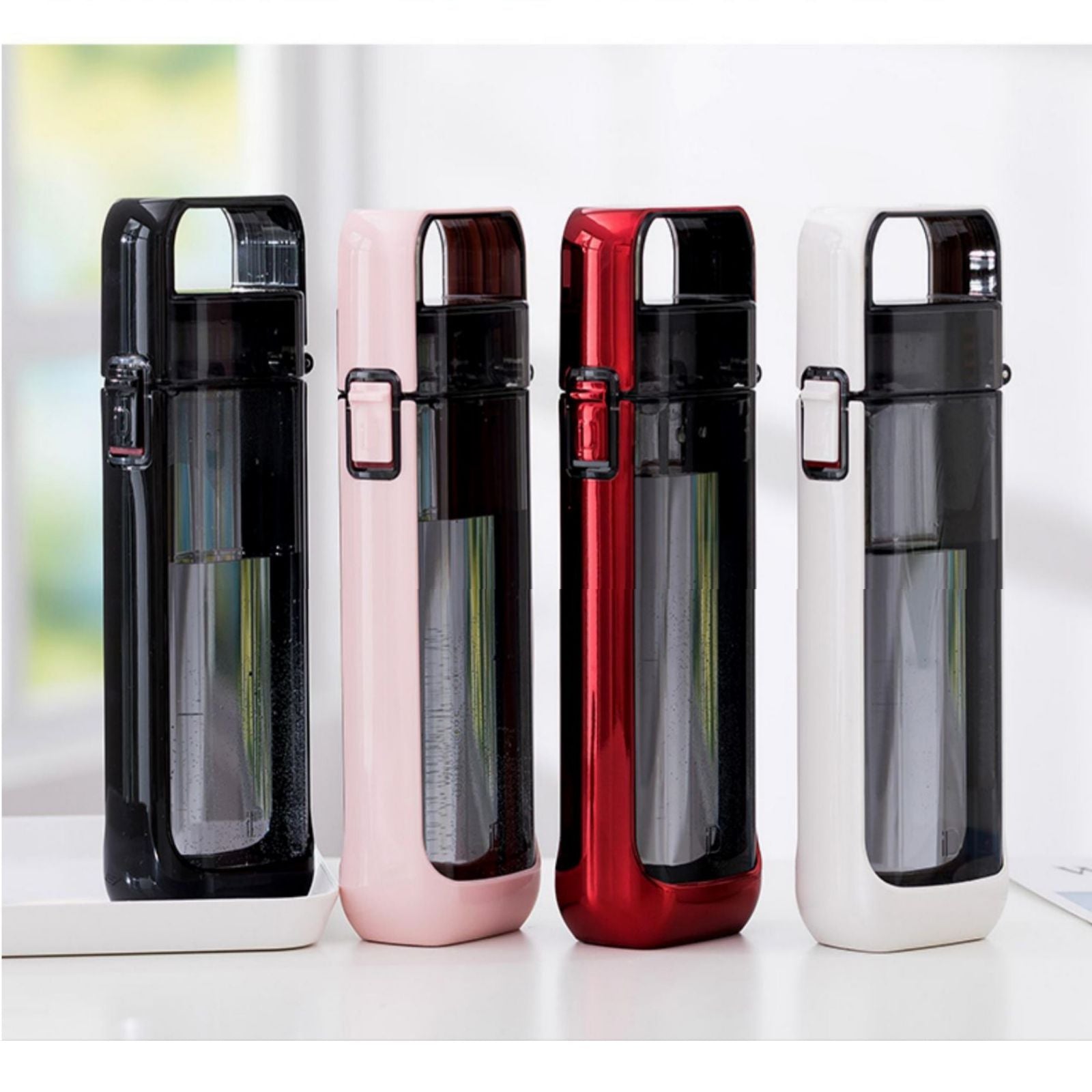 Flat Water Bottle with Integrated Handle Flip Top Leak Proof Lid Push Lock BPA Free Tritan One Click Open for Iced Water Outdoors Travel On-the-Go,12 fl oz /350ml