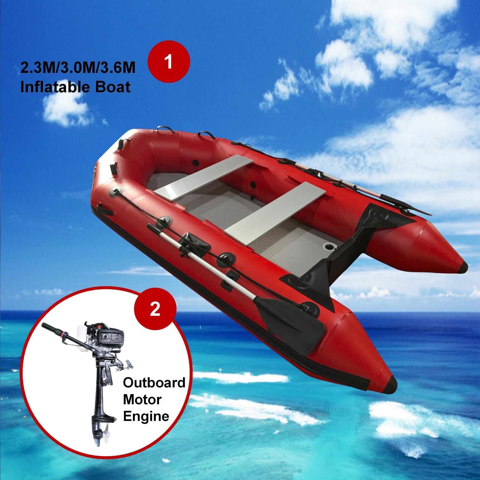 2.3m/3.0m/3.6m Inflatable Dinghy + 4 Stroke Outboard Motor 2in1 Set (Presale)
