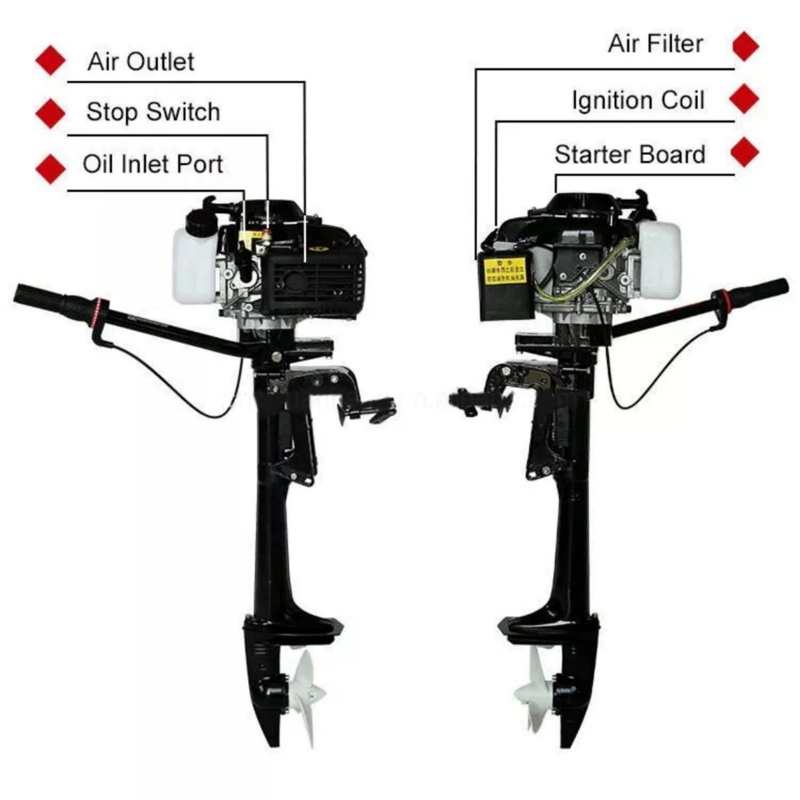 HANGKAI Outboard Motor 4 HP 4 Stroke 55CC Outboard Motor Fishing Boat Engine Air Cooling CDI System Durable Cast Aluminum Construction for Superior Corrosion Protection