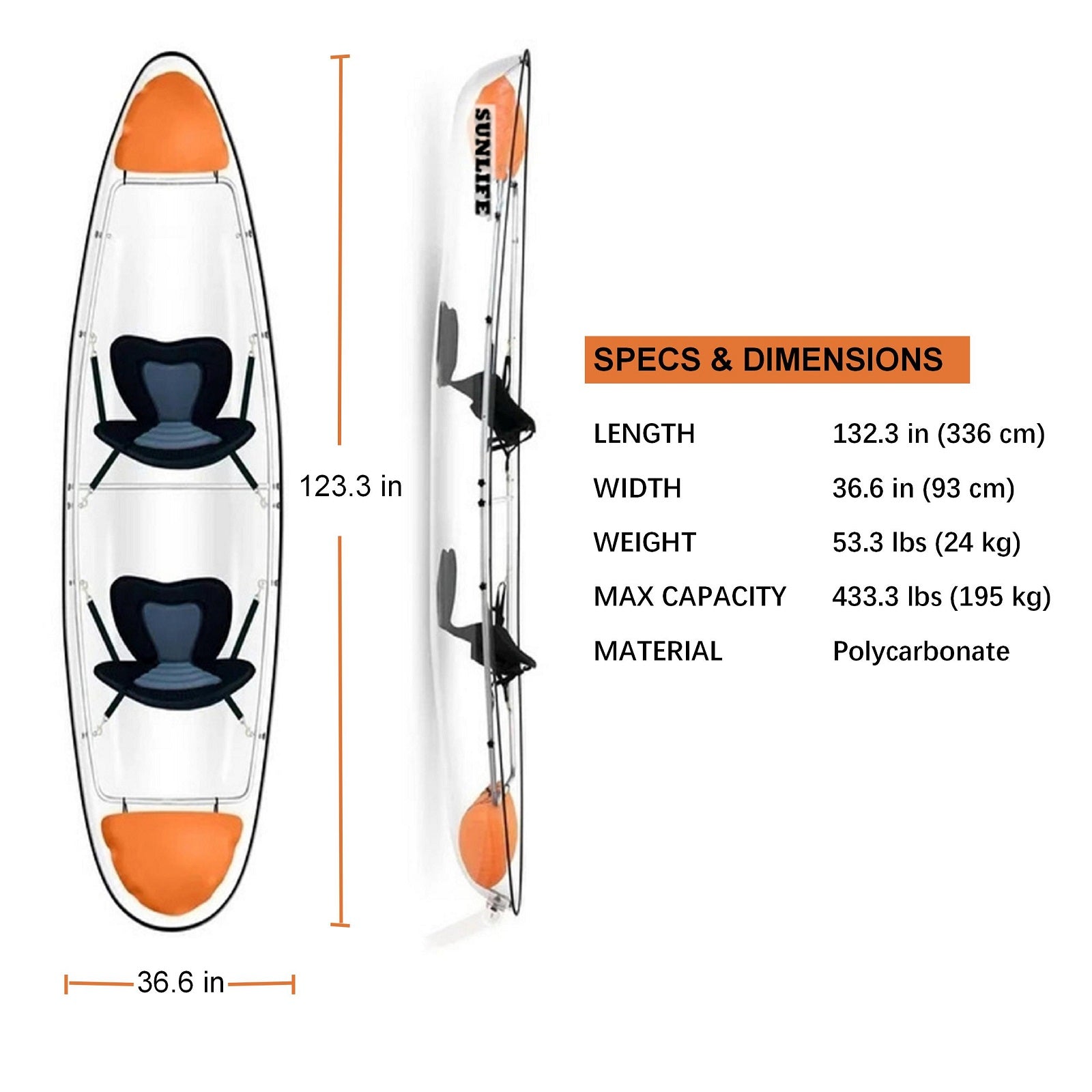 1/2 Person Crystal Clear Kayak Transparent Canoe