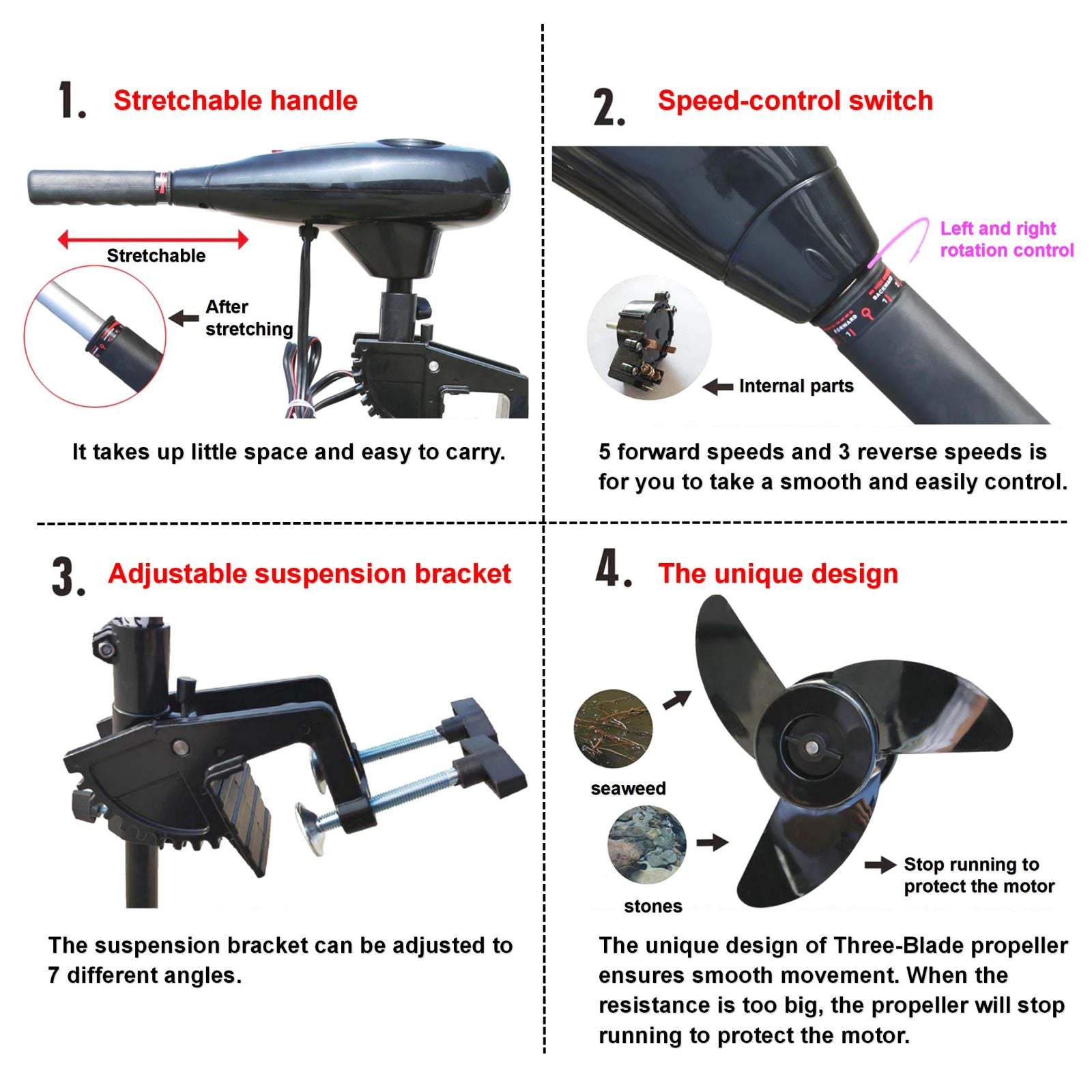 Solar Marine Inflatable Boat + 40LBS/ 66LBS/ 86LBS Electric Trolling Motor + Motor Mount 3in1 Set