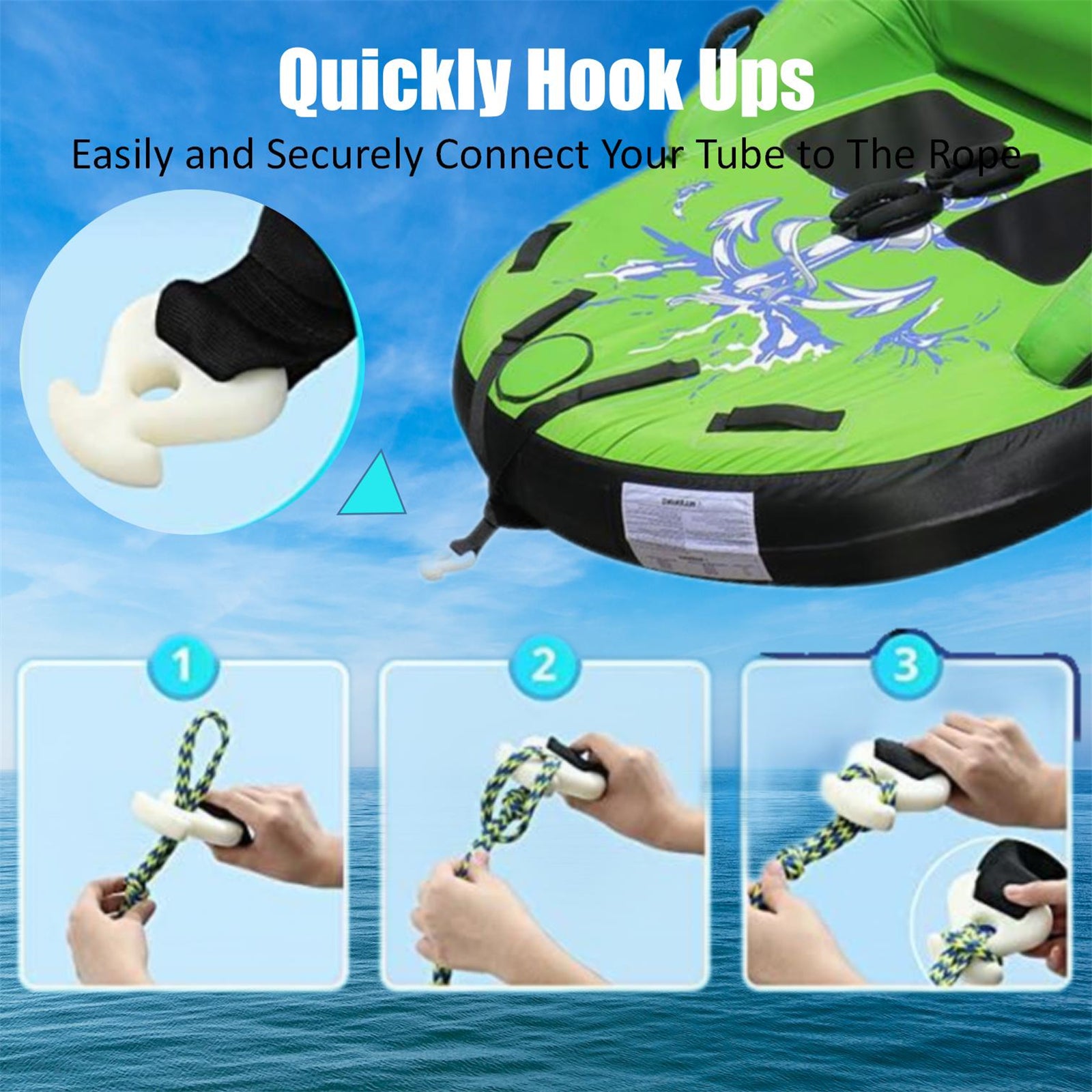 2-Rider Inflatable Towable Booster Tube with Front Tow Point Water Boating Float Tow Raft