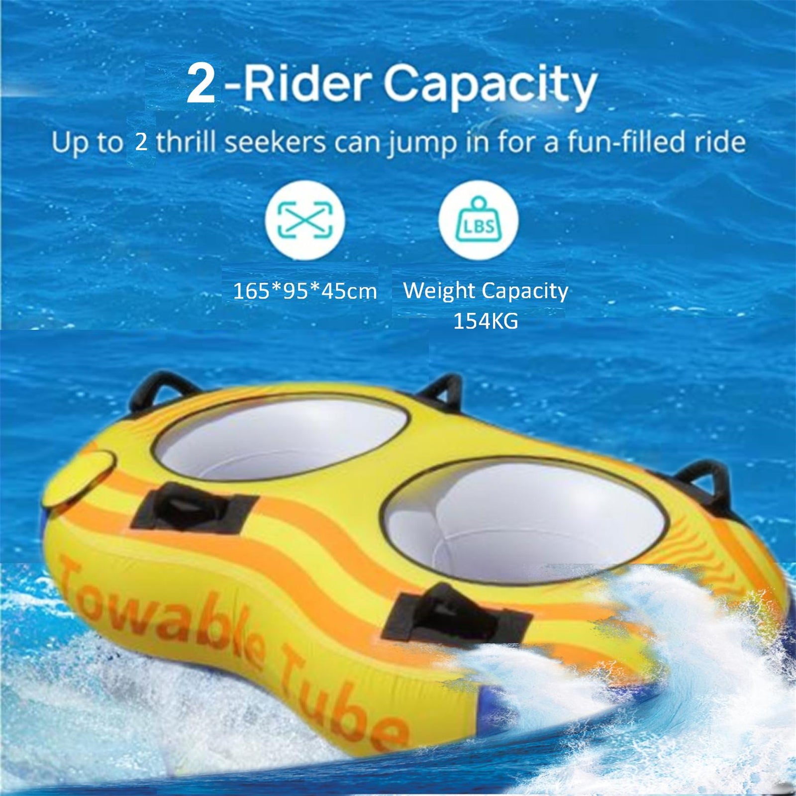 2-Rider Inflatable Towable Booster Tube with Front Tow Point Water Boating Float Tow Raft