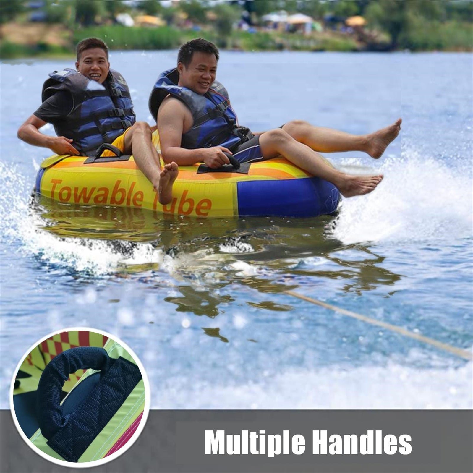 2-Rider Inflatable Towable Booster Tube with Front Tow Point Water Boating Float Tow Raft