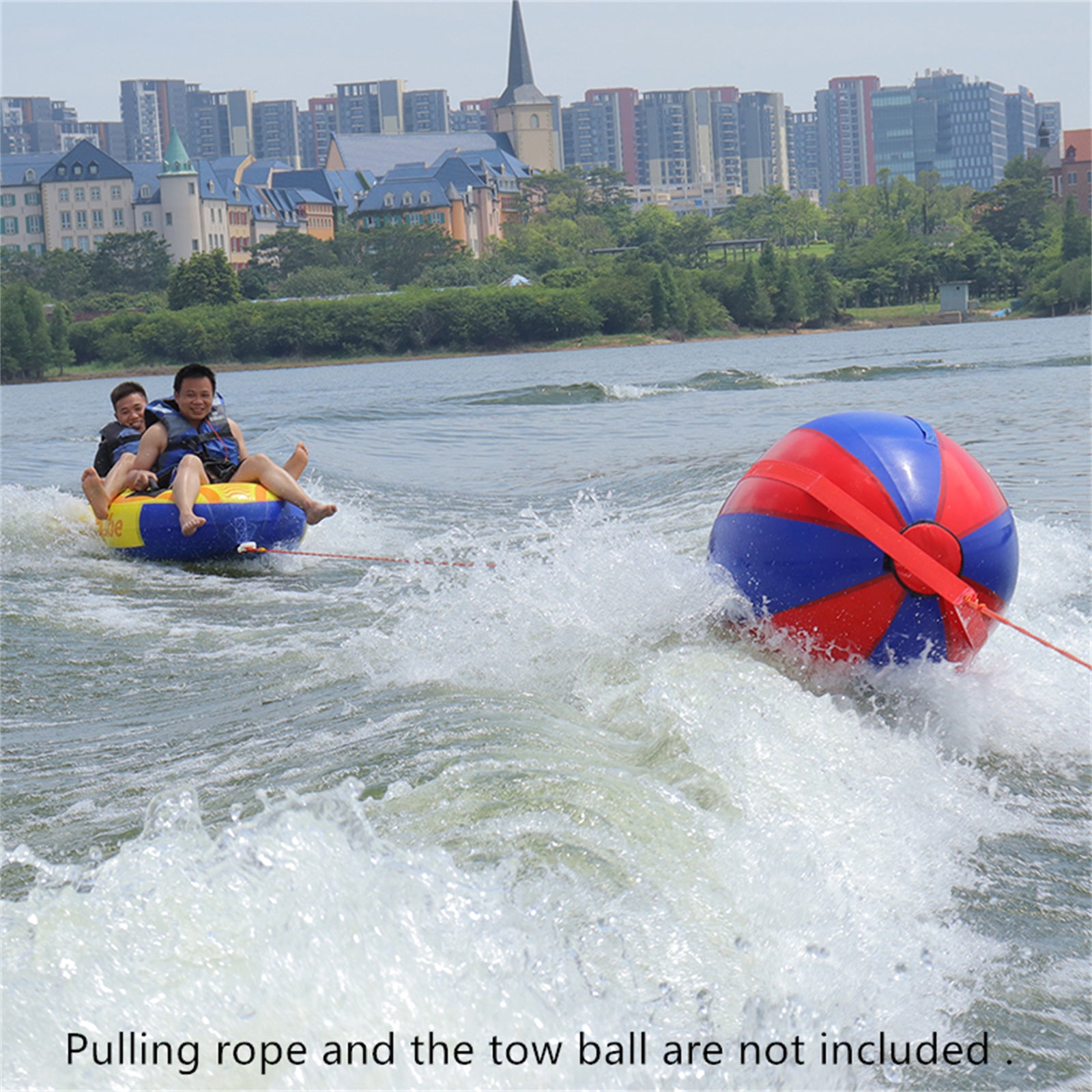 2-Rider Inflatable Towable Booster Tube with Front Tow Point Water Boating Float Tow Raft