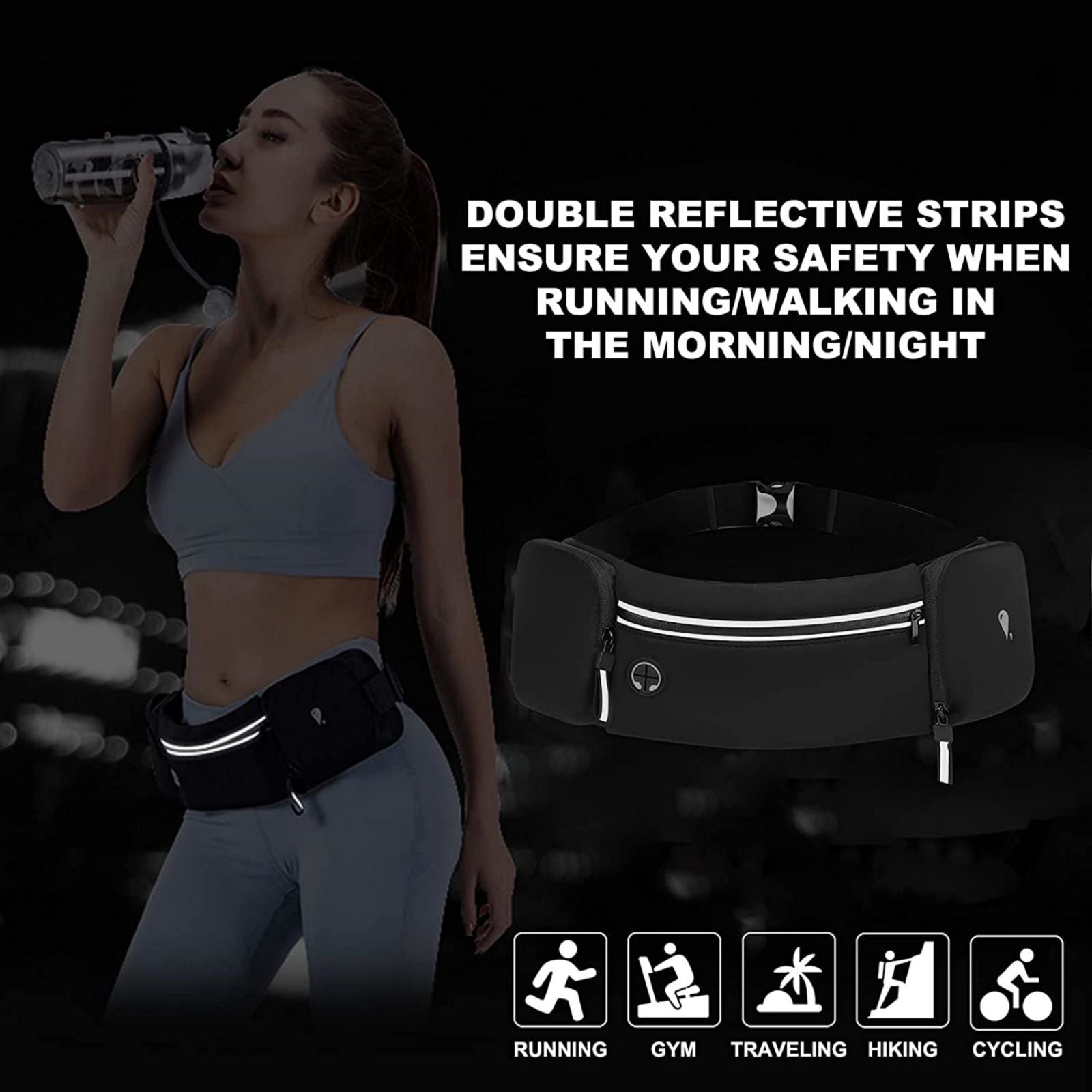 Running Belt Waist Bag with Hidden Water Bottle Holder For Men & Women