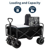 1PC Foldable Shopping Cart, Heavy Duty Collapsible Wagon with All-Terrain 10cm Wheels, Load 150kg, Portable 160 Liter Large Capacity Beach Wagon, Camping, Garden, Beach Day, Picnics, Shopping, Outdoor Grocery Cart with Adjustable Handle