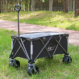 Heavy Duty Folding Cart, Large Capacity Collapsible Wagon with Double Brakes Utility Cart with All Terrain Wheels for Camping, Garden, Beach Day, Picnics, Shopping, Outdoor Use