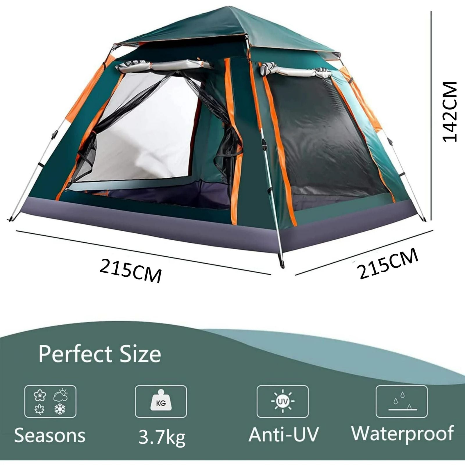 Instant Pop Up Tent for Hiking 2/3/4 Person Camping Tents, Waterproof Windproof Family Tent with Top Rainfly, Easy Set Up, Portable with Carry Bag, with UV Protection
