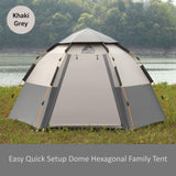 Waterproof Instant Camping Tent 4/5/6 Person Easy Quick Setup Dome Hexagonal Family Tents for Camping, Double Layer Flysheet Can be Used as Beach Shelter