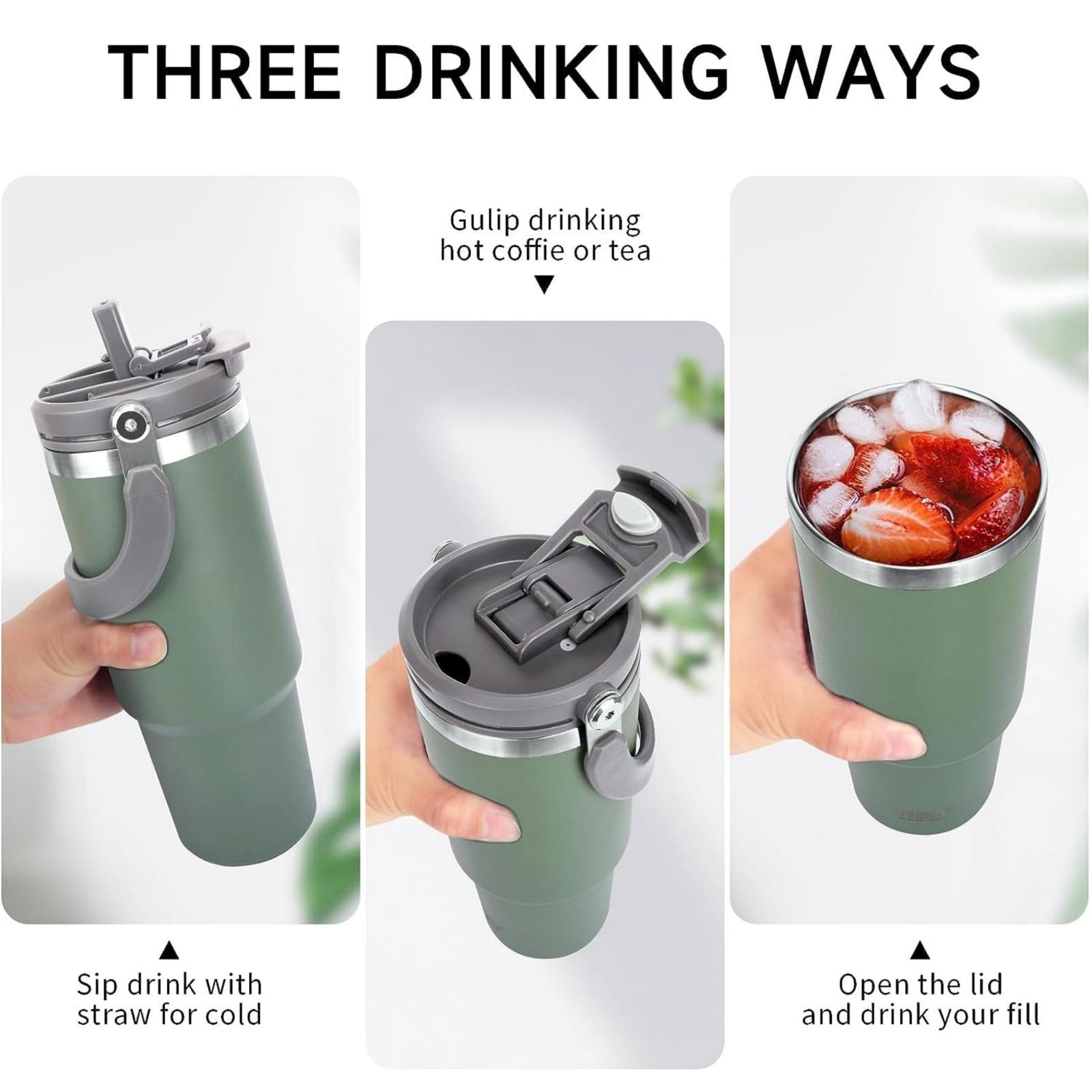 Stainless Steel Travel Mug with Leak-proof 2-in-1 Straw and Sip Lid, Vacuum Insulated Coffee Mug for Car, Office, Perfect Gifts, Keeps Liquids Hot or Cold