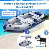Solar Marine 2.3M/3.0M/3.6M Inflatable Boat + Motor Mount + Boat Sunshade 3in1 Set