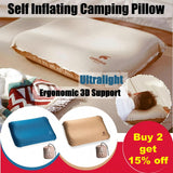 Self Inflating Camping Pillow with Ergonomic 3D Support, Foam Inflatable Travel Pillow